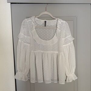 Anthropologie White Ruffled Blouse